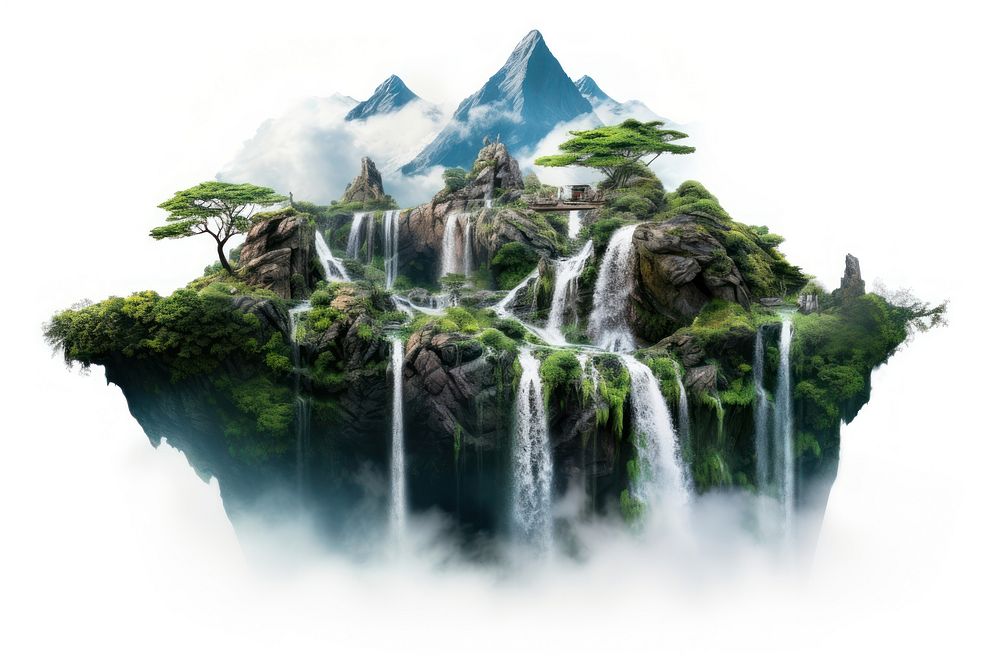 Waterfall land landscape mountain. AI generated Image by rawpixel.