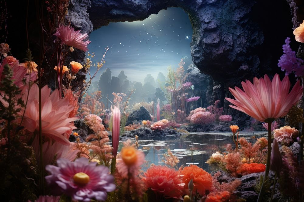 Flower outdoors aquarium nature. AI generated Image by rawpixel.