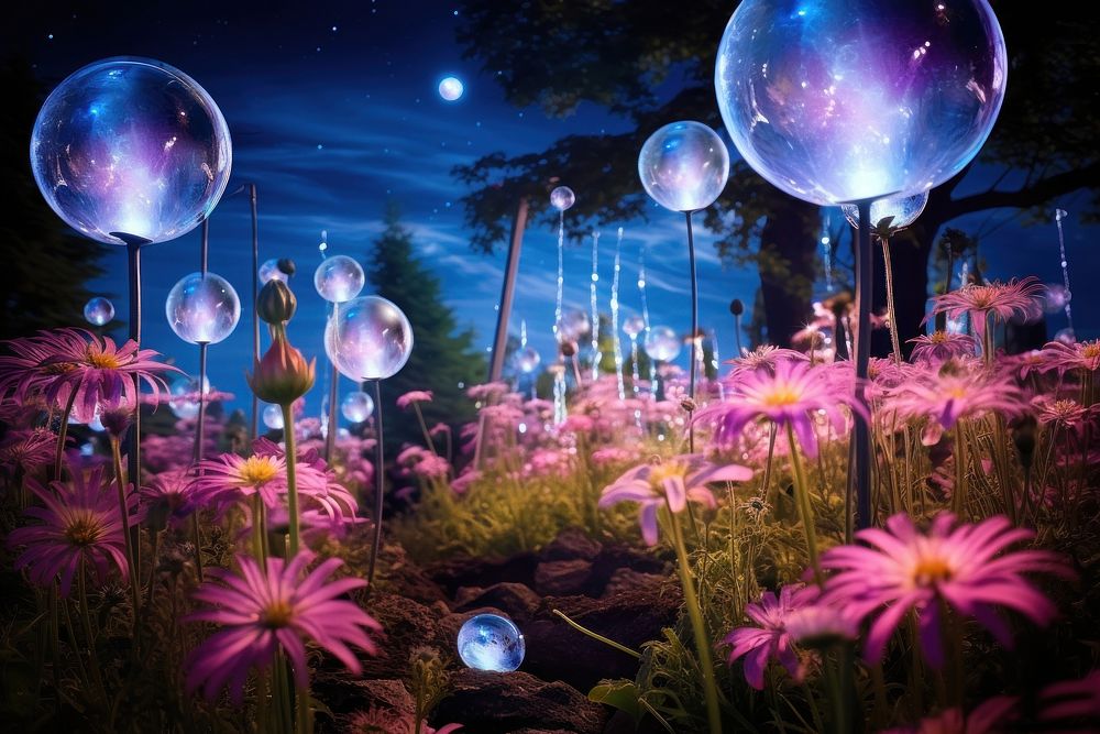 Flower night illuminated astronomy. AI generated Image by rawpixel.