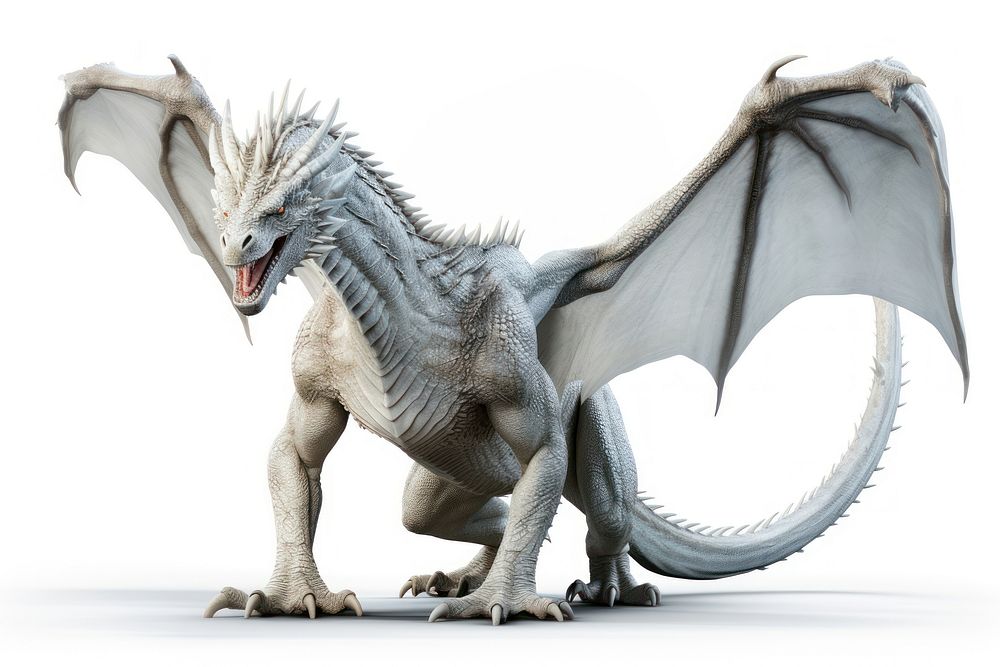 Whiet dragon dinosaur animal white background. AI generated Image by rawpixel.
