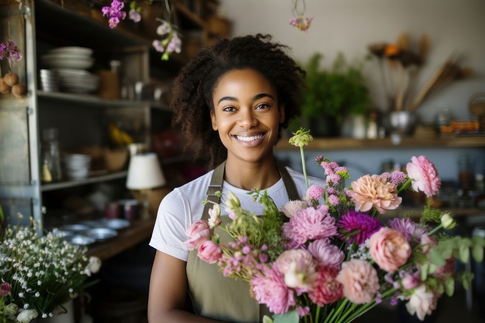 Happy african florist flower plant entrepreneur. AI generated Image by rawpixel.