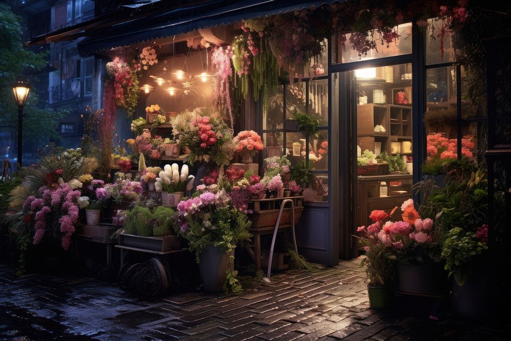 Flower shop outdoors nature street. AI generated Image by rawpixel.