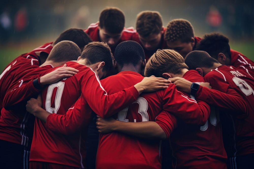 Football huddle team togetherness. AI generated Image by rawpixel.