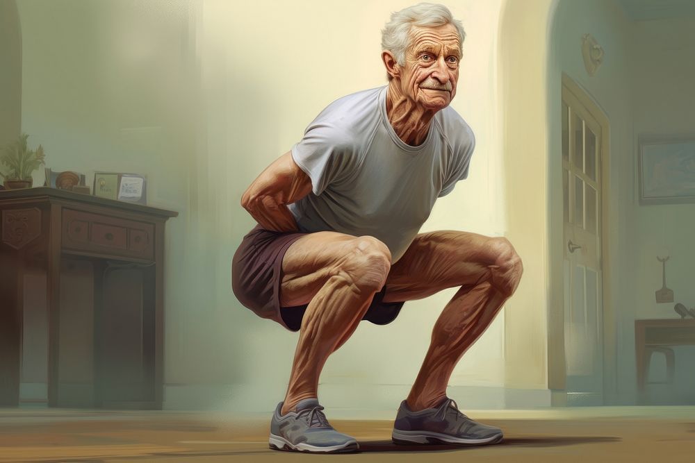 Senior man light exercise squat sports adult determination. AI generated Image by rawpixel.