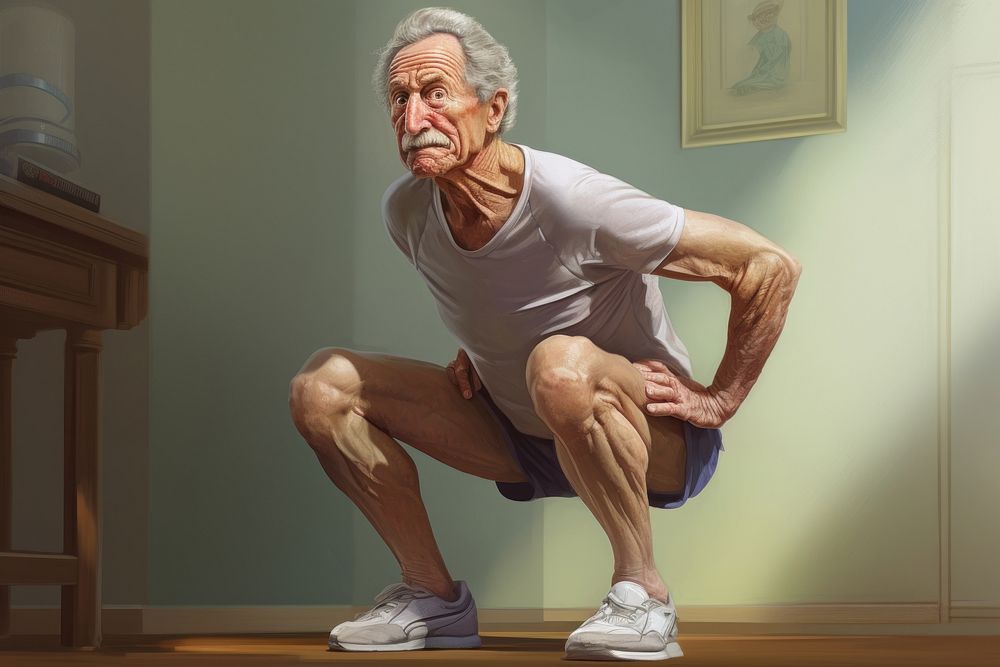 Senior man light exercise squat sports adult bodybuilding. AI generated Image by rawpixel.