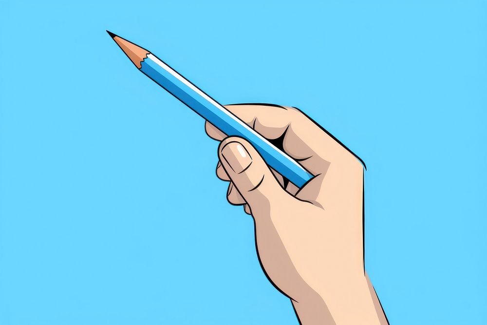Pencil hand blue blue background. AI generated Image by rawpixel.