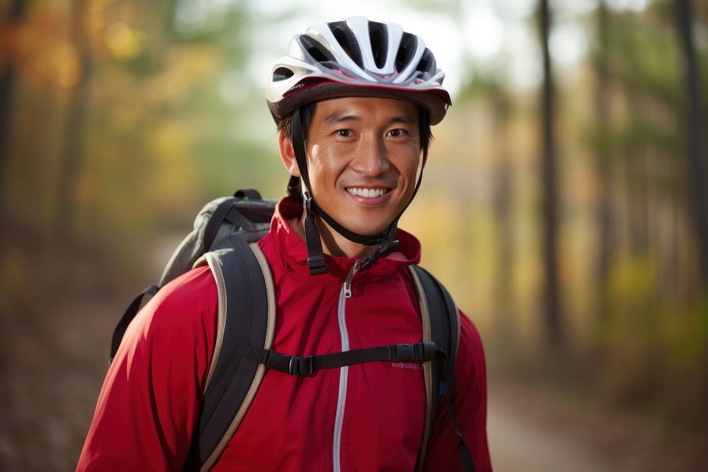 Helmet portrait smile photo. AI generated Image by rawpixel.