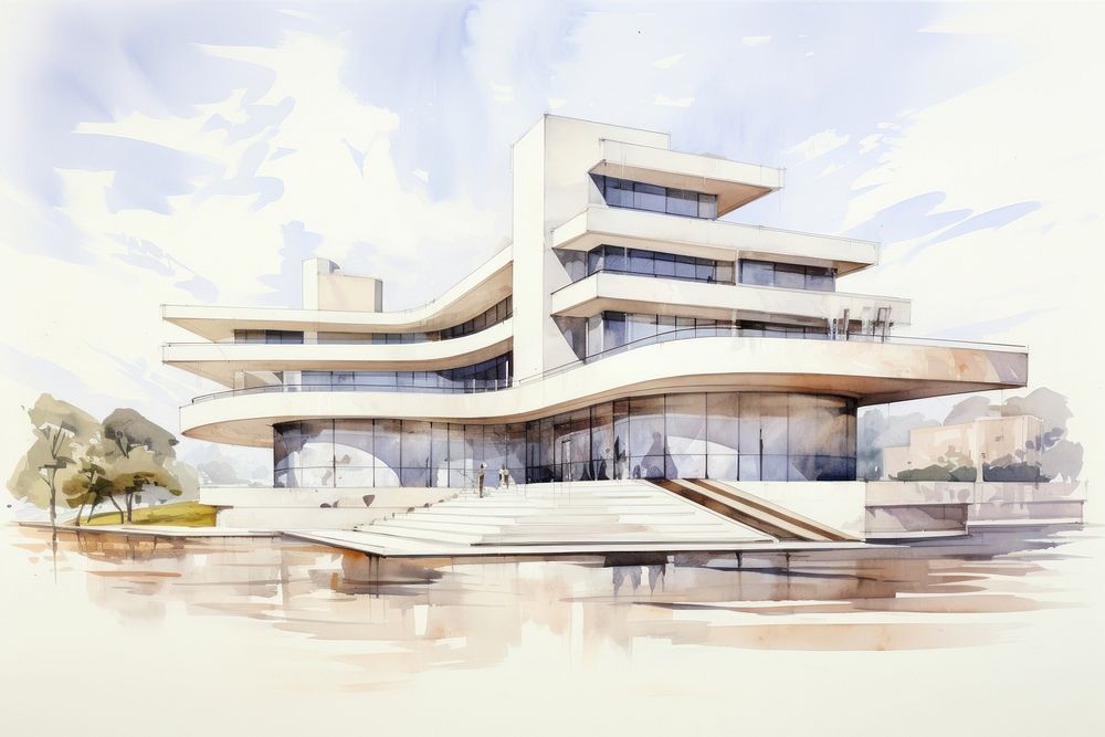 Modern architecture building water city. AI generated Image by rawpixel.
