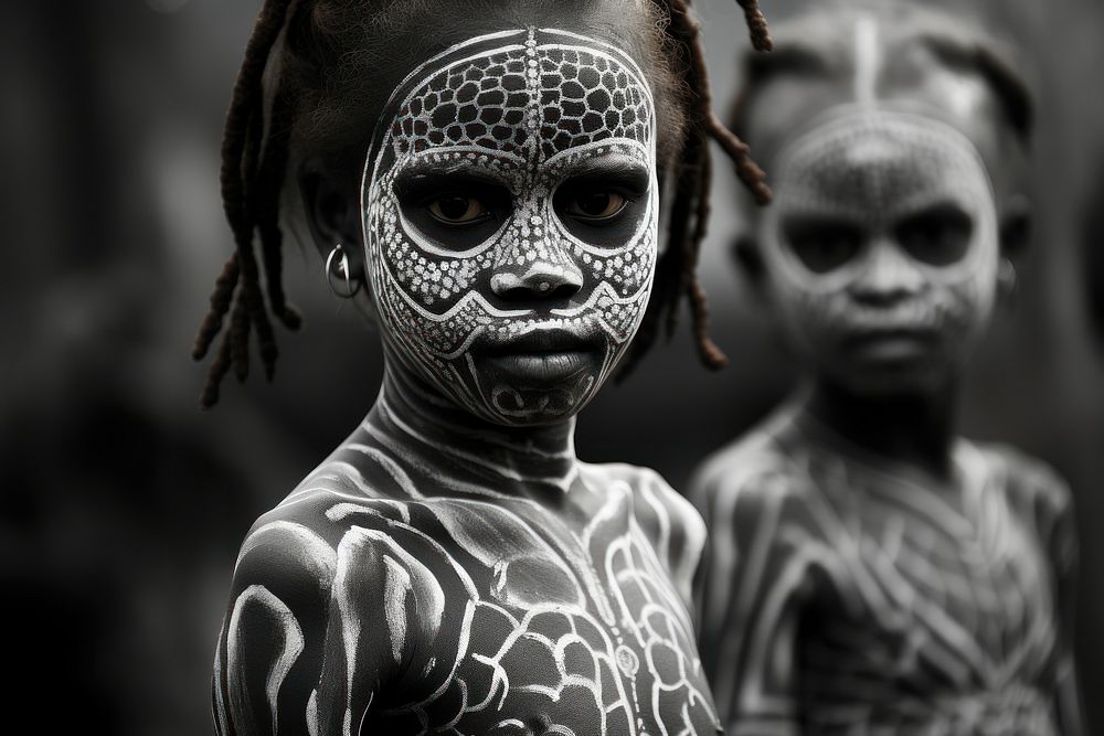 Aboriginal art portrait black photo. AI generated Image by rawpixel.