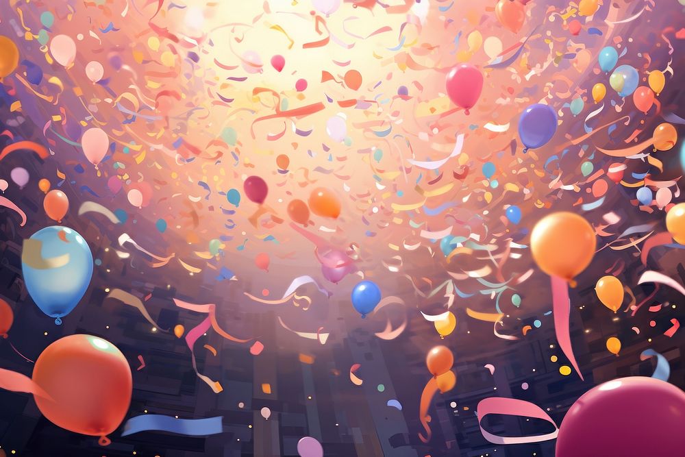 Confetti backgrounds balloon illuminated. AI generated Image by rawpixel.