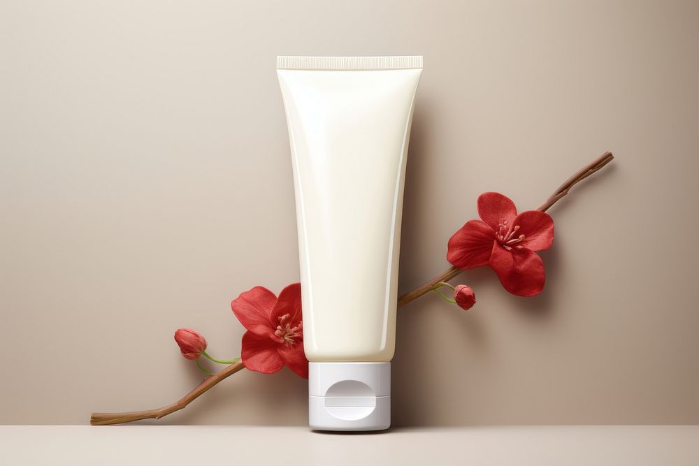 Cream tube mockup flower cosmetics lighting. AI generated Image by rawpixel.