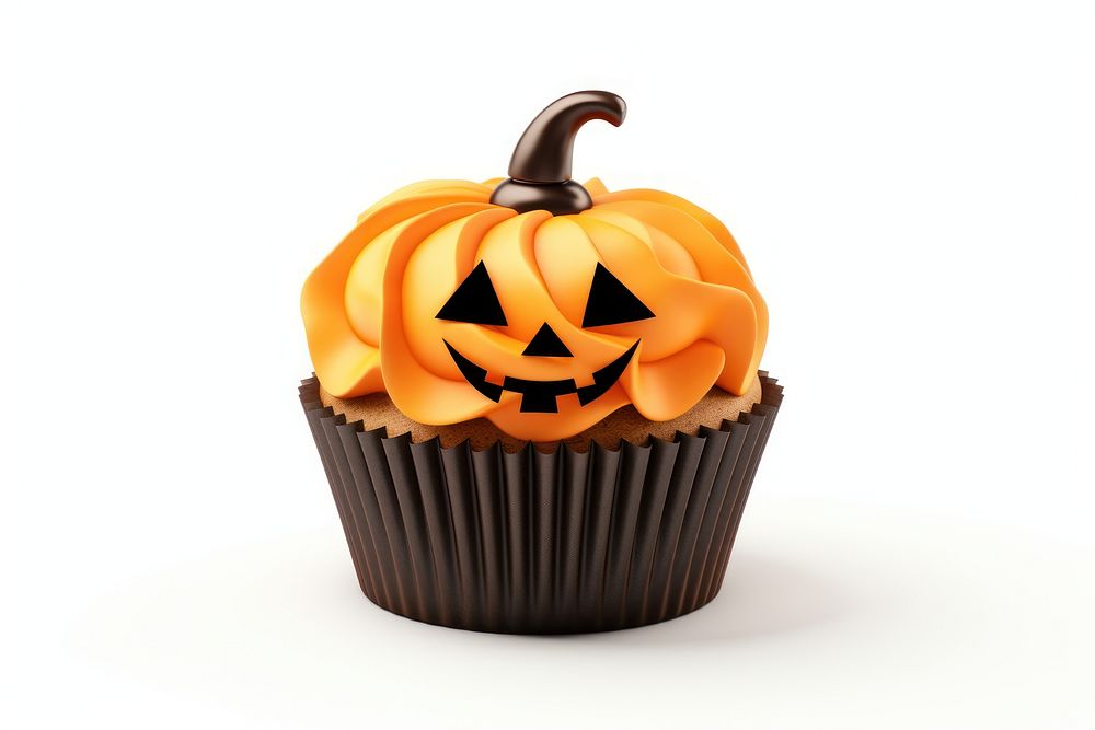 3d cupcake orange pumpkin halloween dessert muffin food. AI generated Image by rawpixel.