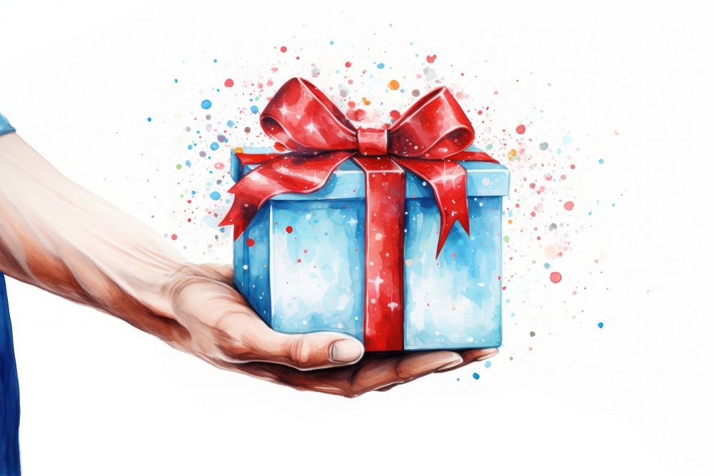 Hand holding a gift box paper celebration anniversary. AI generated Image by rawpixel.
