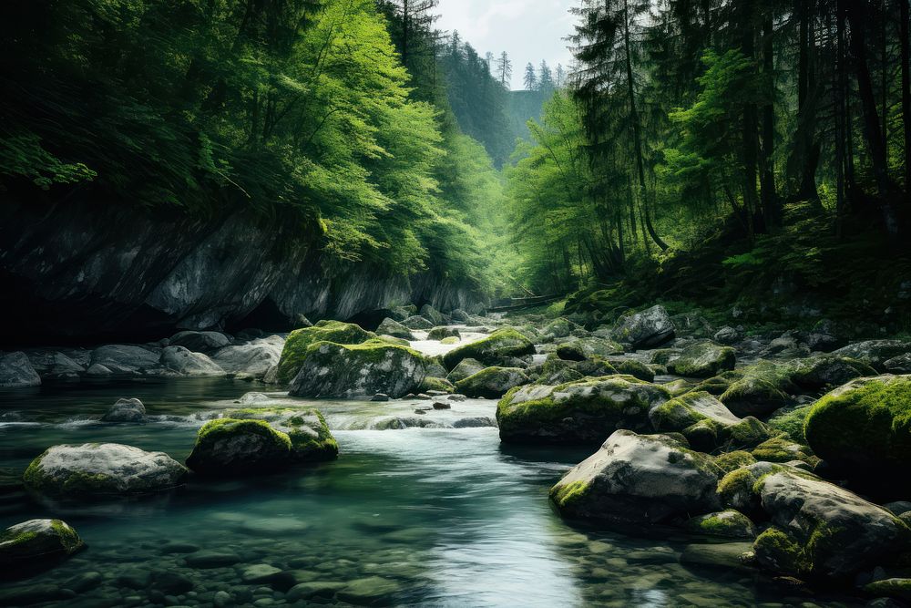 River forest stream rock. AI generated Image by rawpixel.