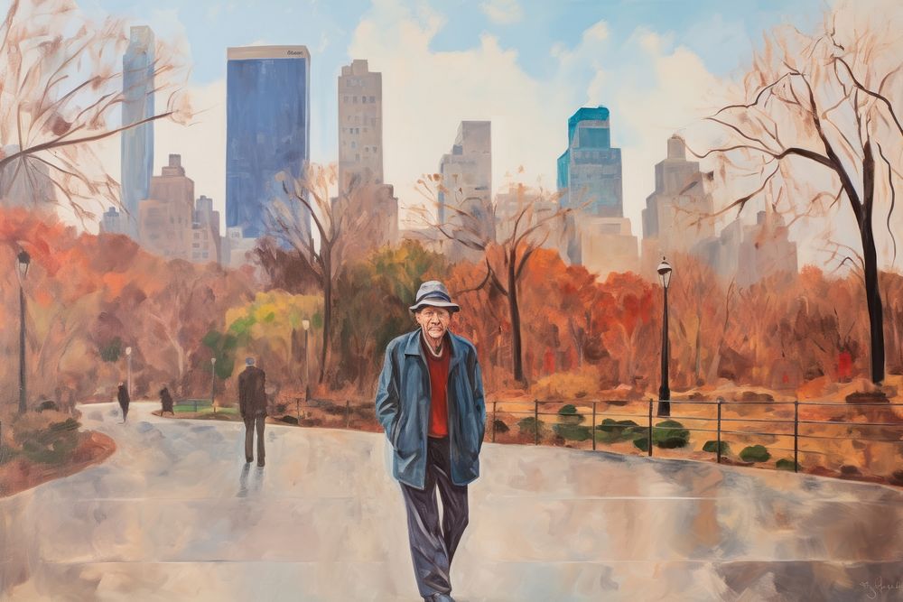 Painting walking adult city. AI generated Image by rawpixel.