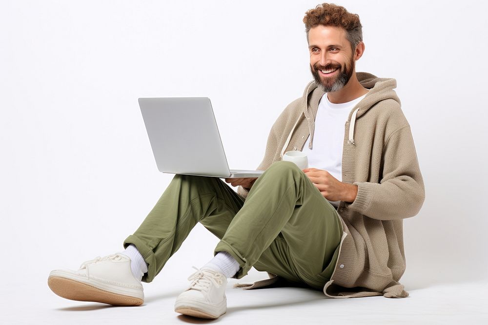Man use laptop computer footwear sitting. AI generated Image by rawpixel.