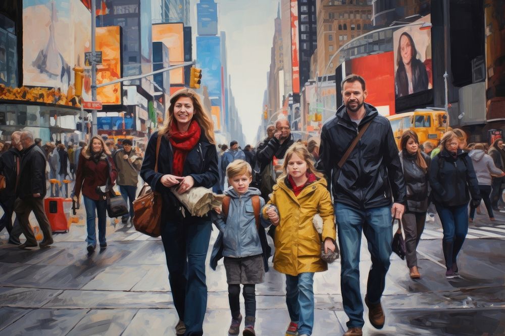 Footwear painting walking family. 