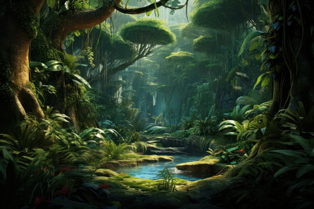 Jungle vegetation woodland outdoors. AI generated Image by rawpixel.