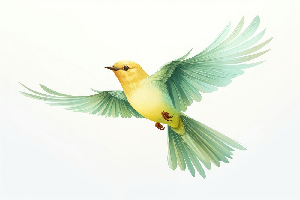 Green bird animal canary flying. 