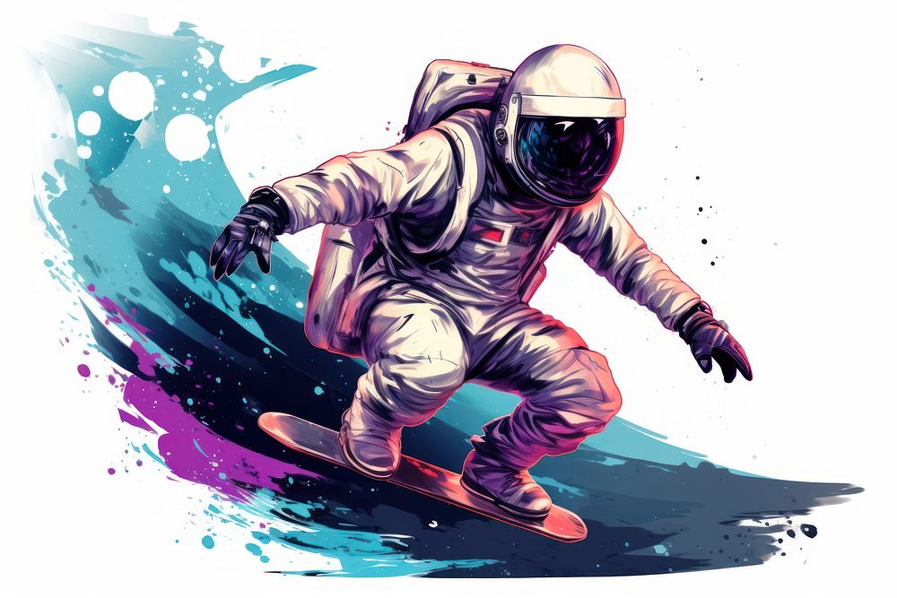 Snowboarding skateboard astronaut sports. AI generated Image by rawpixel.