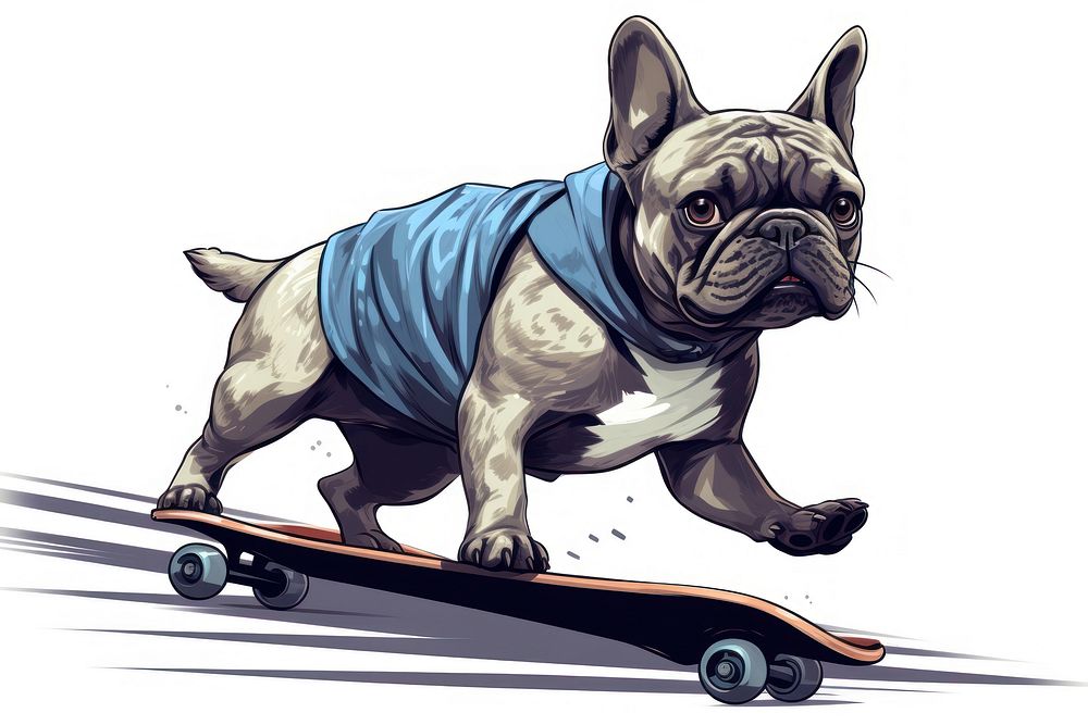 Bulldog animal skateboarding mammal. AI generated Image by rawpixel.