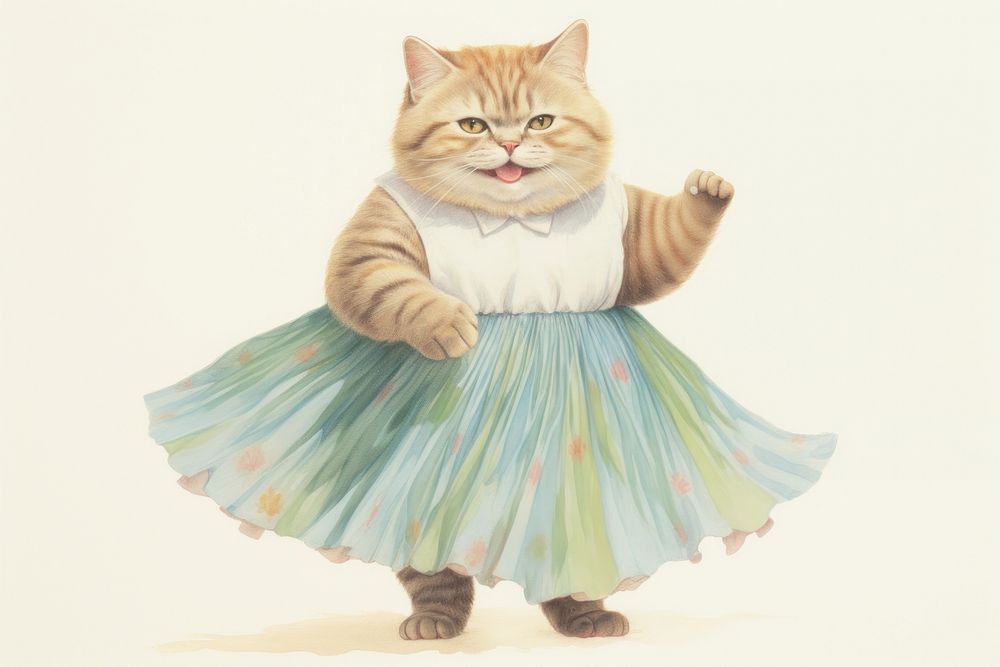 Cat womant skirt drawing animal. AI generated Image by rawpixel.