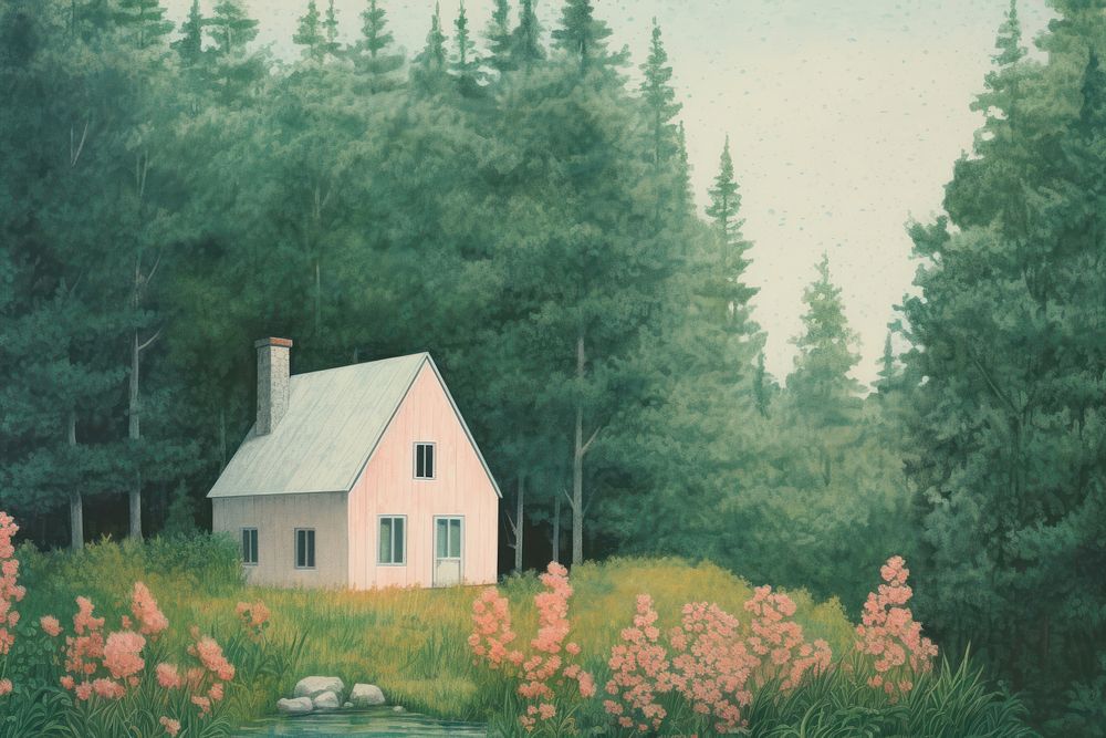 Cottage forest architecture building. AI generated Image by rawpixel.