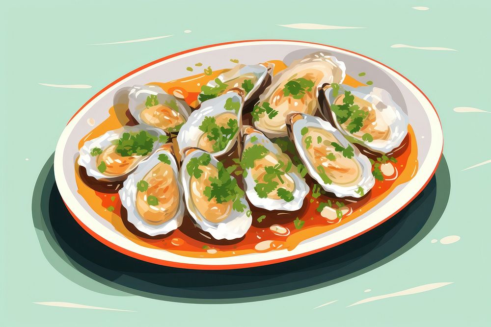 Oysters seafood dish plate. AI generated Image by rawpixel.