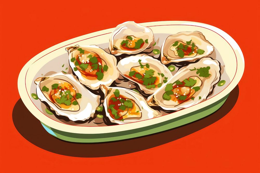 Steamed oysters seafood dish plate. AI generated Image by rawpixel.