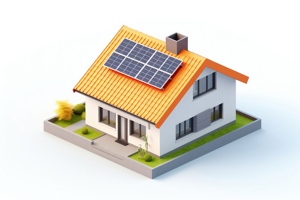 House solar cells roof isometric architecture. AI generated Image by rawpixel.