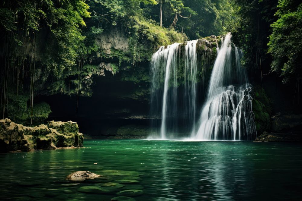 Waterfall natural landscape outdoors. AI generated Image by rawpixel.