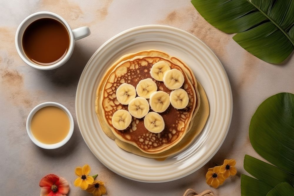 Pancake cup banana plate. AI generated Image by rawpixel.