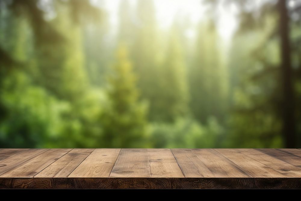 Forest background fuzzy Wooden table wood. AI generated Image by rawpixel.