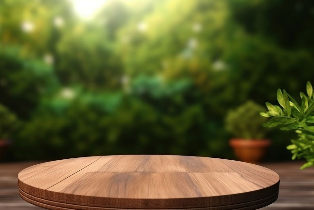 Fuzzy garden background Wooden table wood plant. AI generated Image by rawpixel.