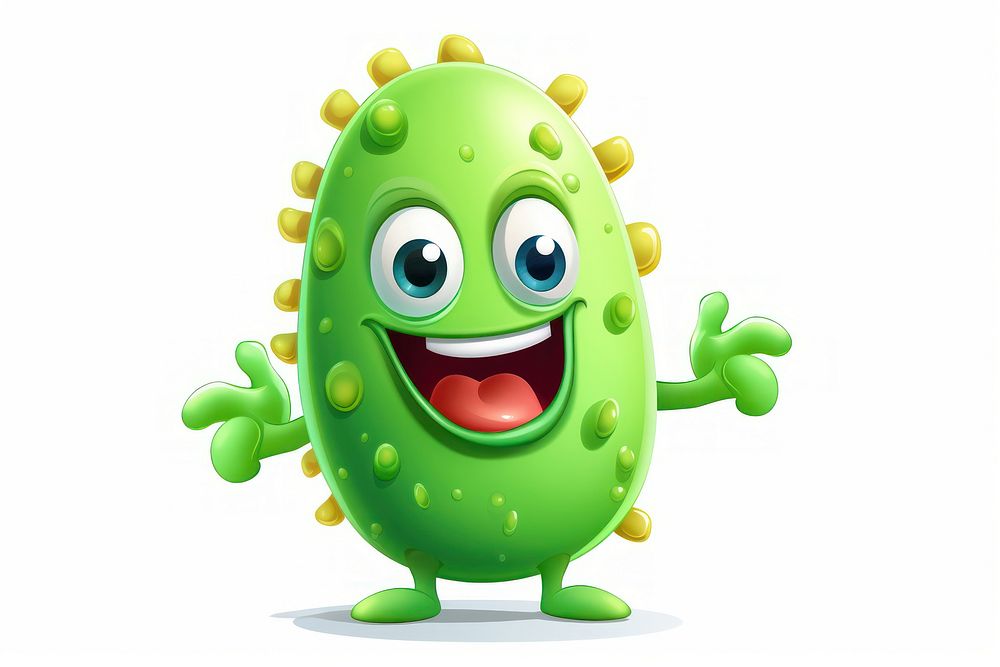 Bacteria cartoon green white background. AI generated Image by rawpixel.
