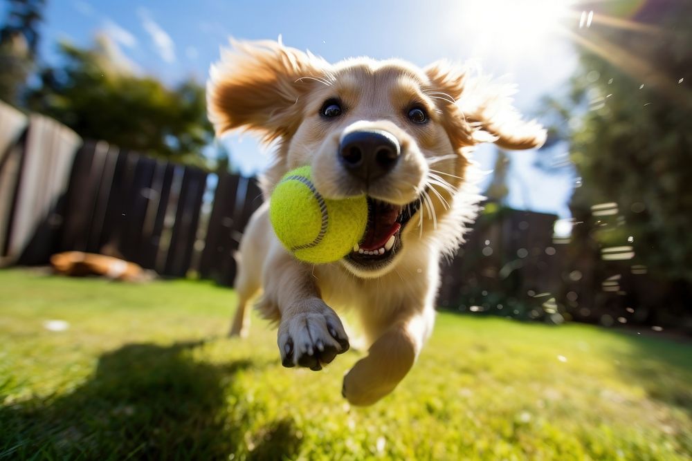 Ball dog outdoors running. 