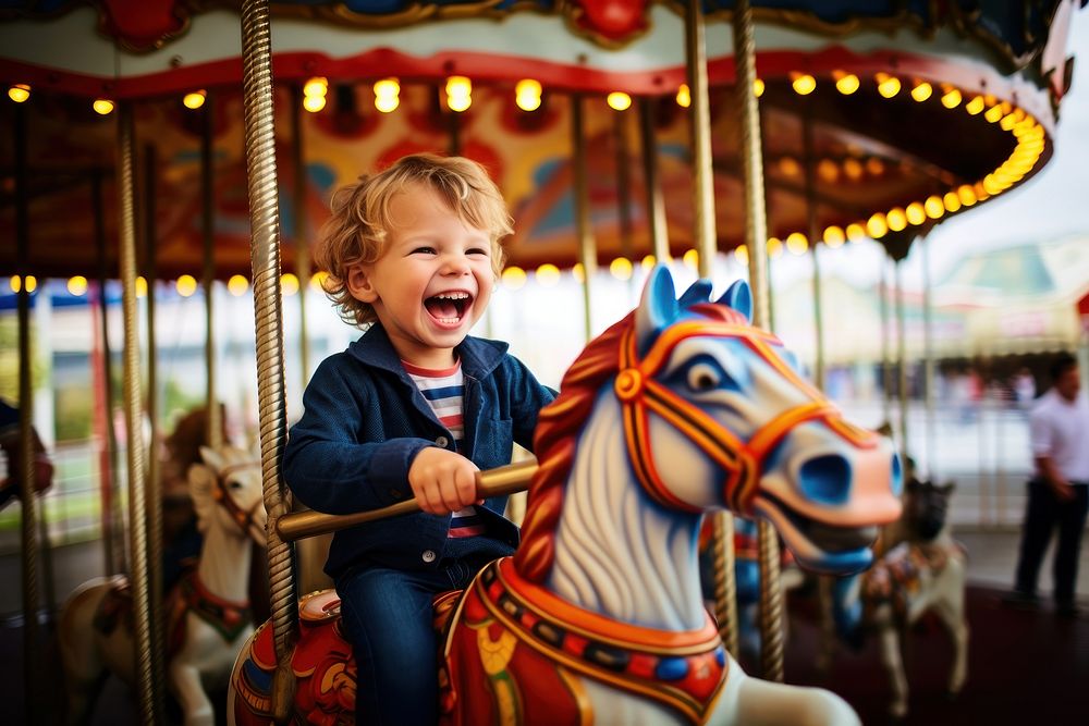 Fun carousel merry-go-round portrait. AI generated Image by rawpixel.