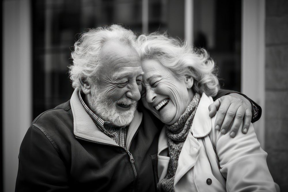 Senior couple laughing portrait smiling. AI generated Image by rawpixel.