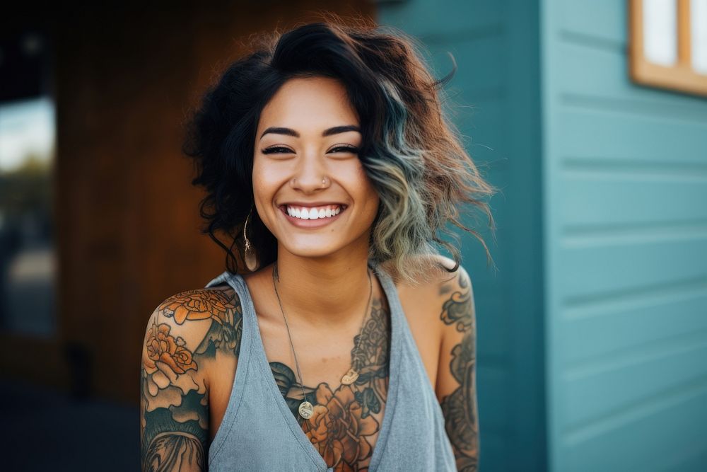 Tattoo laughing fashion smiling. AI generated Image by rawpixel.