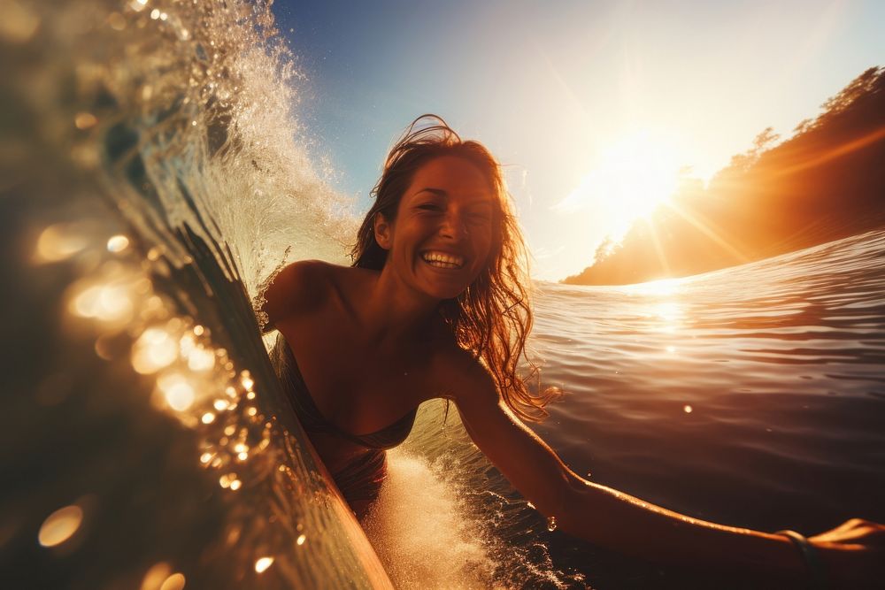 Outdoors surfing sun swimming. AI generated Image by rawpixel.
