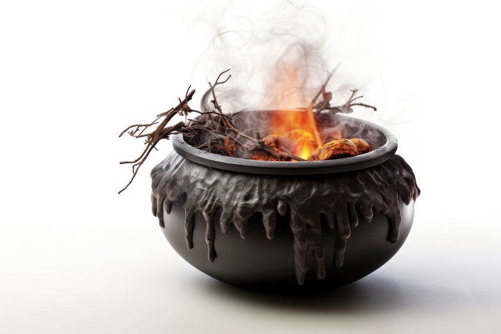 Cauldron halloween fire white background fireplace. AI generated Image by rawpixel.