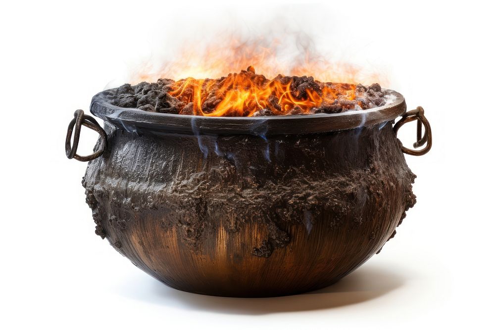 Cauldron bonfire white background fireplace. AI generated Image by rawpixel.