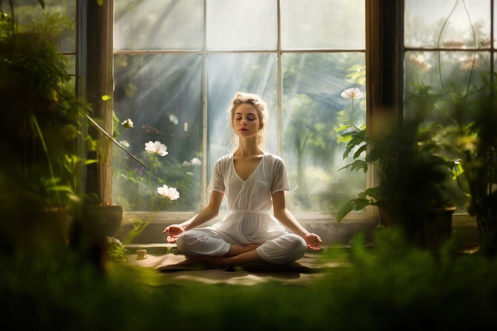 Meditate sitting adult women. AI generated Image by rawpixel.