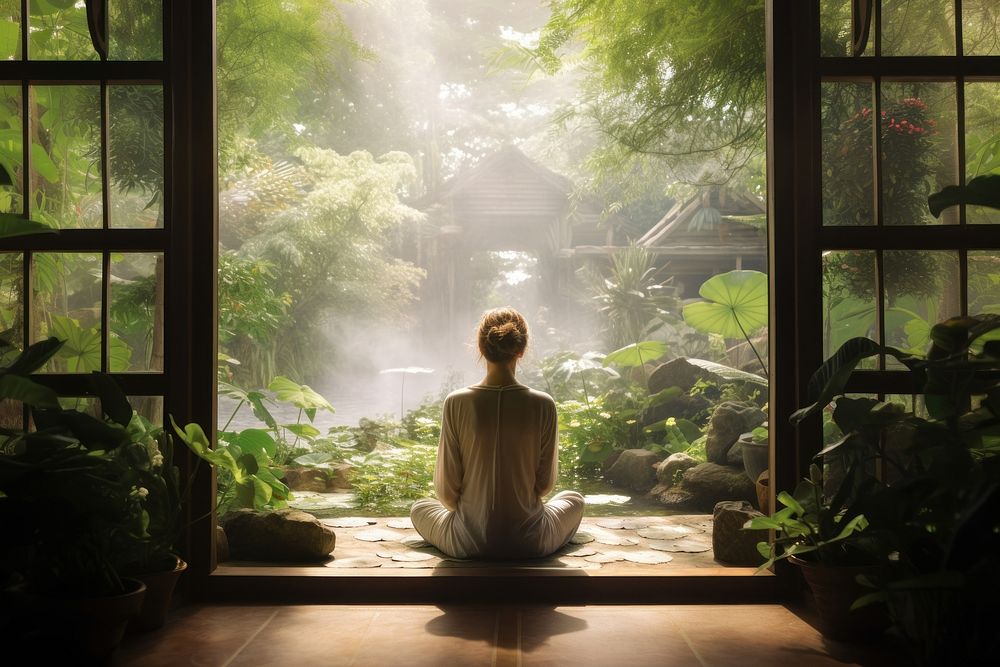 Meditate outdoors nature garden. AI generated Image by rawpixel.