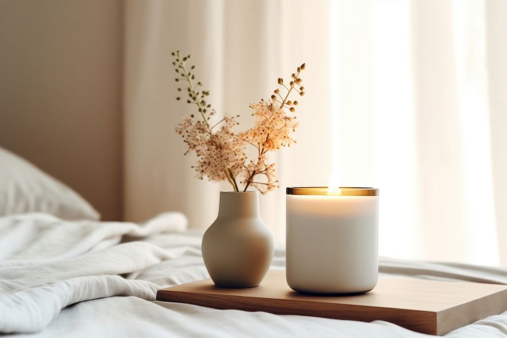 Vase windowsill candle pillow. AI generated Image by rawpixel.