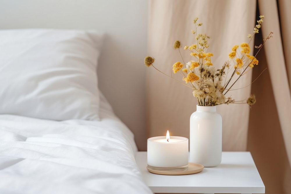 Candle pillow flower table. 