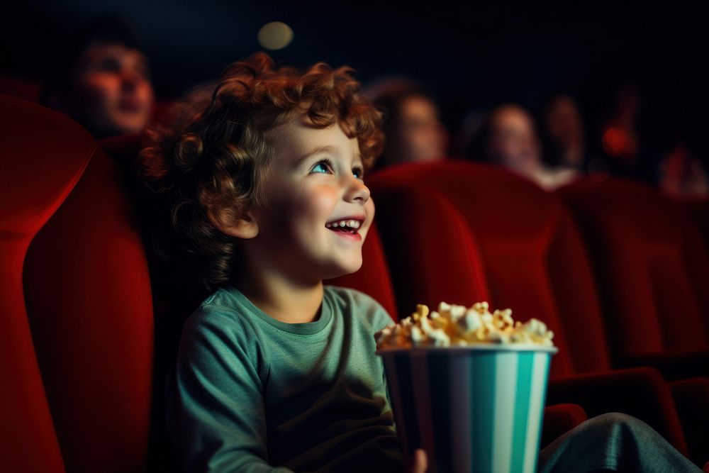 Watching movie popcorn smiling adult. AI generated Image by rawpixel.