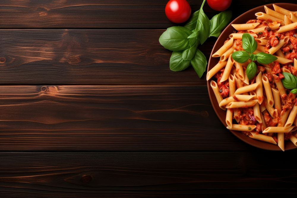 Pasta tomato sauce Penne wood. AI generated Image by rawpixel.