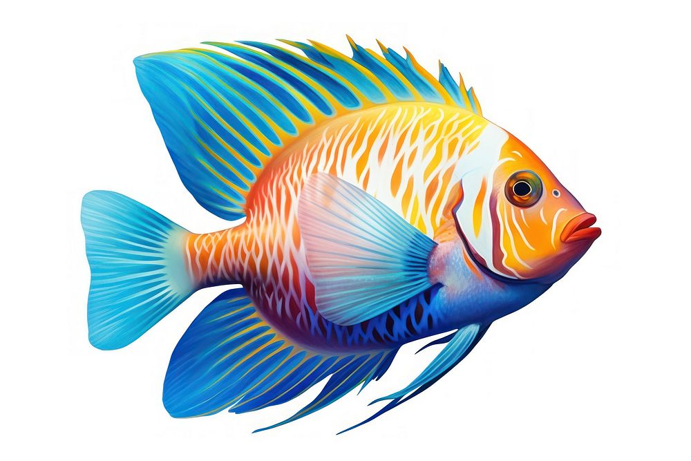 Tropical fish animal white background pomacanthidae. AI generated Image by rawpixel.
