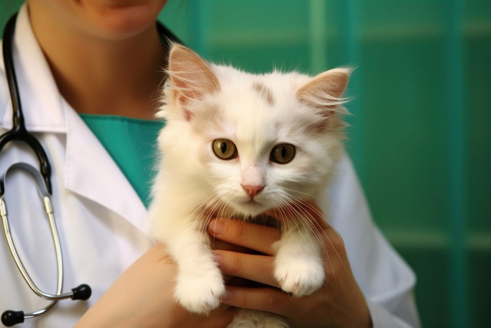 A veterinarian treating a cat mammal animal doctor. 